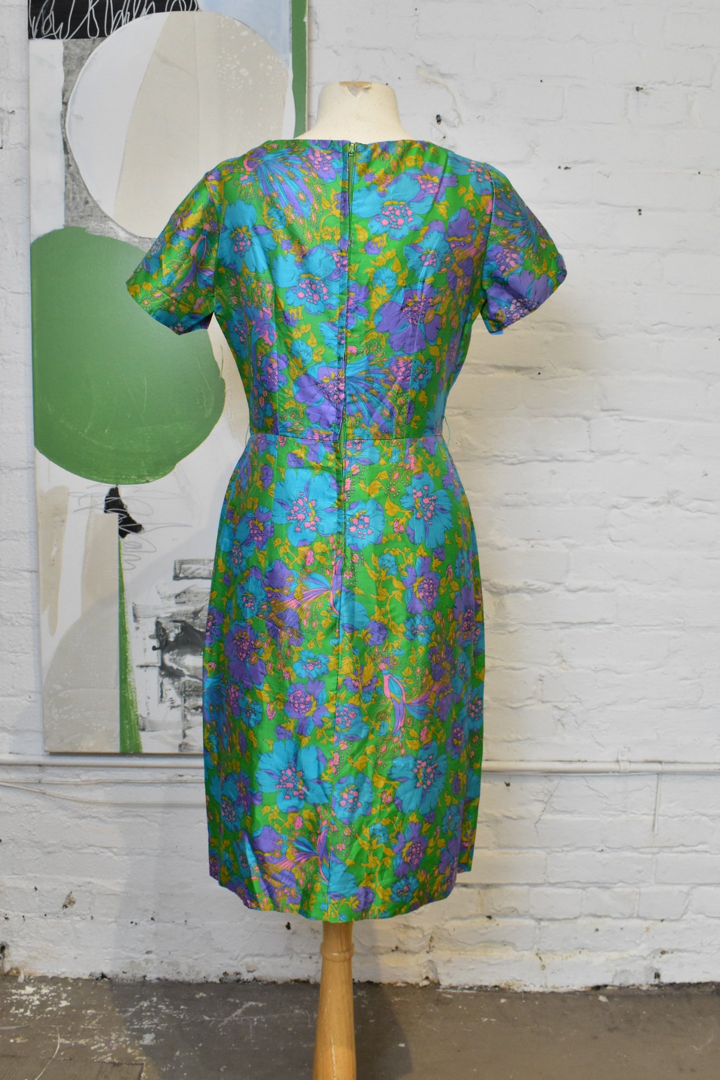 Vintage 1960s Floral Silk Wiggle Dress