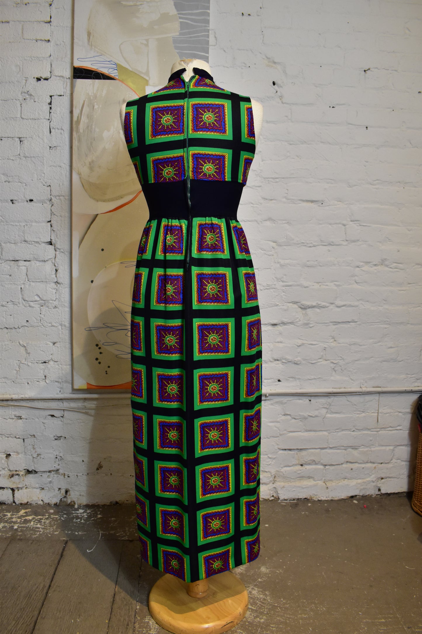 Vintage 1960's Sleeveless Abstract High Slit Maxi Dress