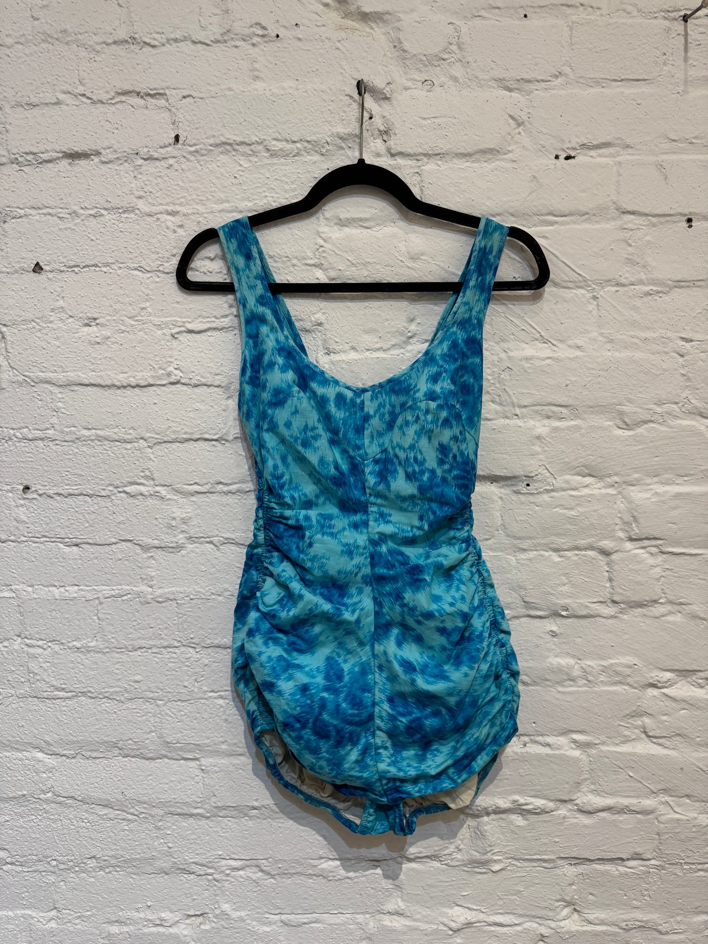 Vintage 1950s 1960s Blue Floral Cotton Swimsuit