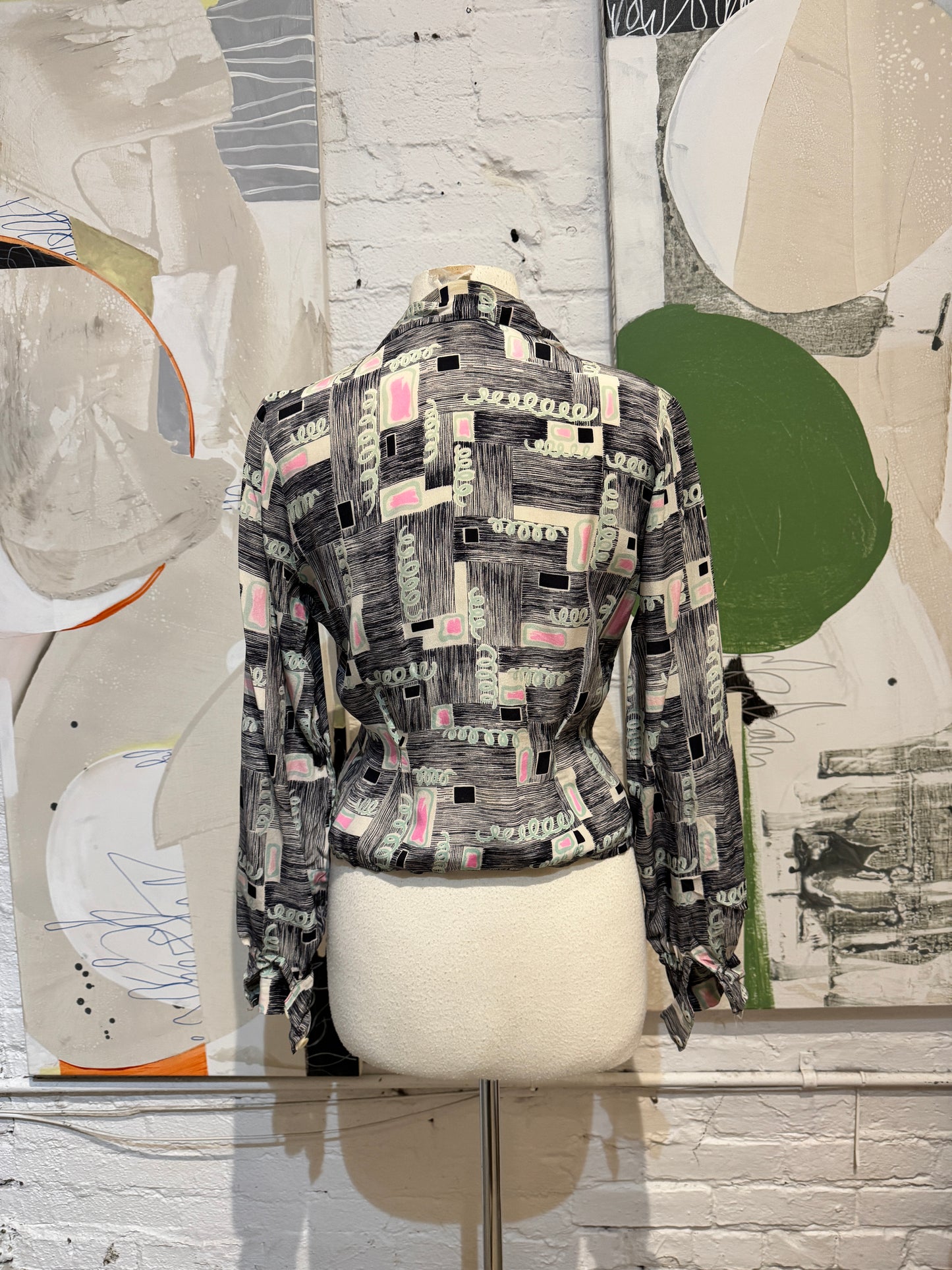 Vintage 1950s "Alice Stuart" Abstract Silk Blouse
