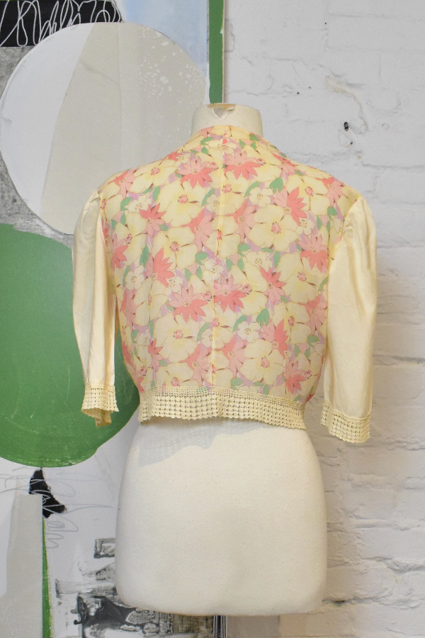 Vintage 1940s Gauzy Floral Blouse Bolero Top