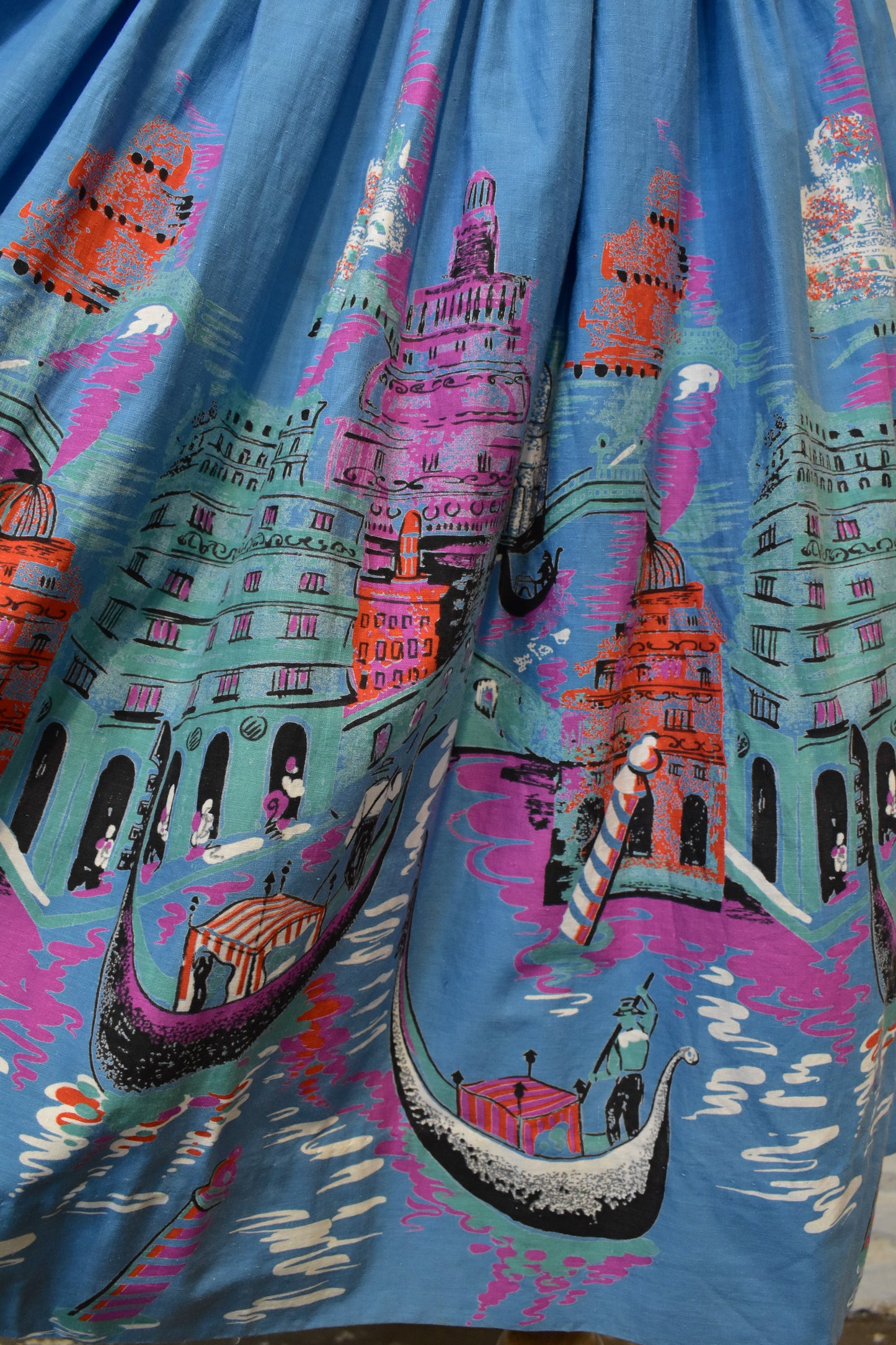 Vintage 1950s Cotton Novelty Venice Souvenir Skirt