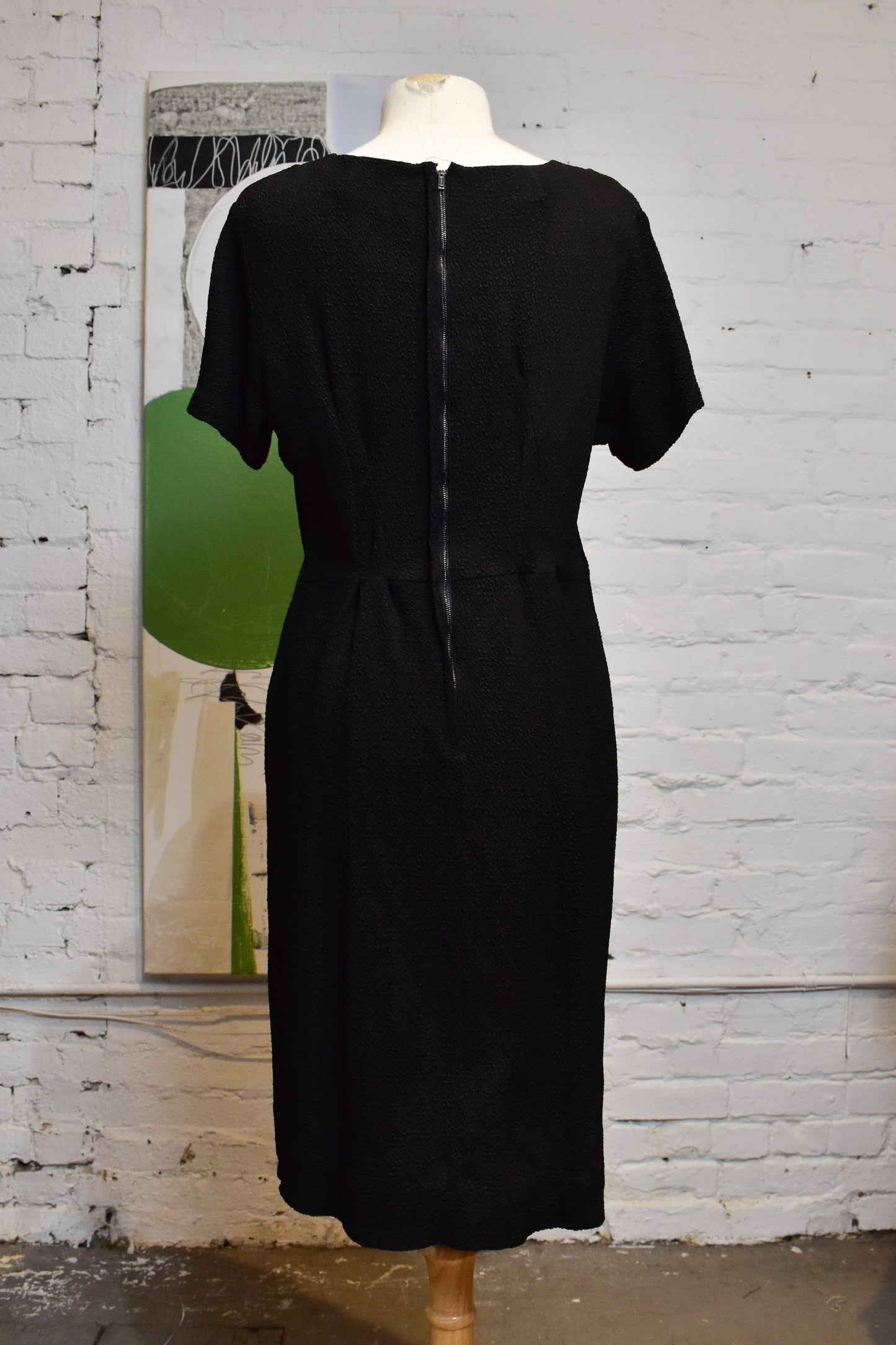 Vintage 1960's Black Textured Crepe Wiggle Dress