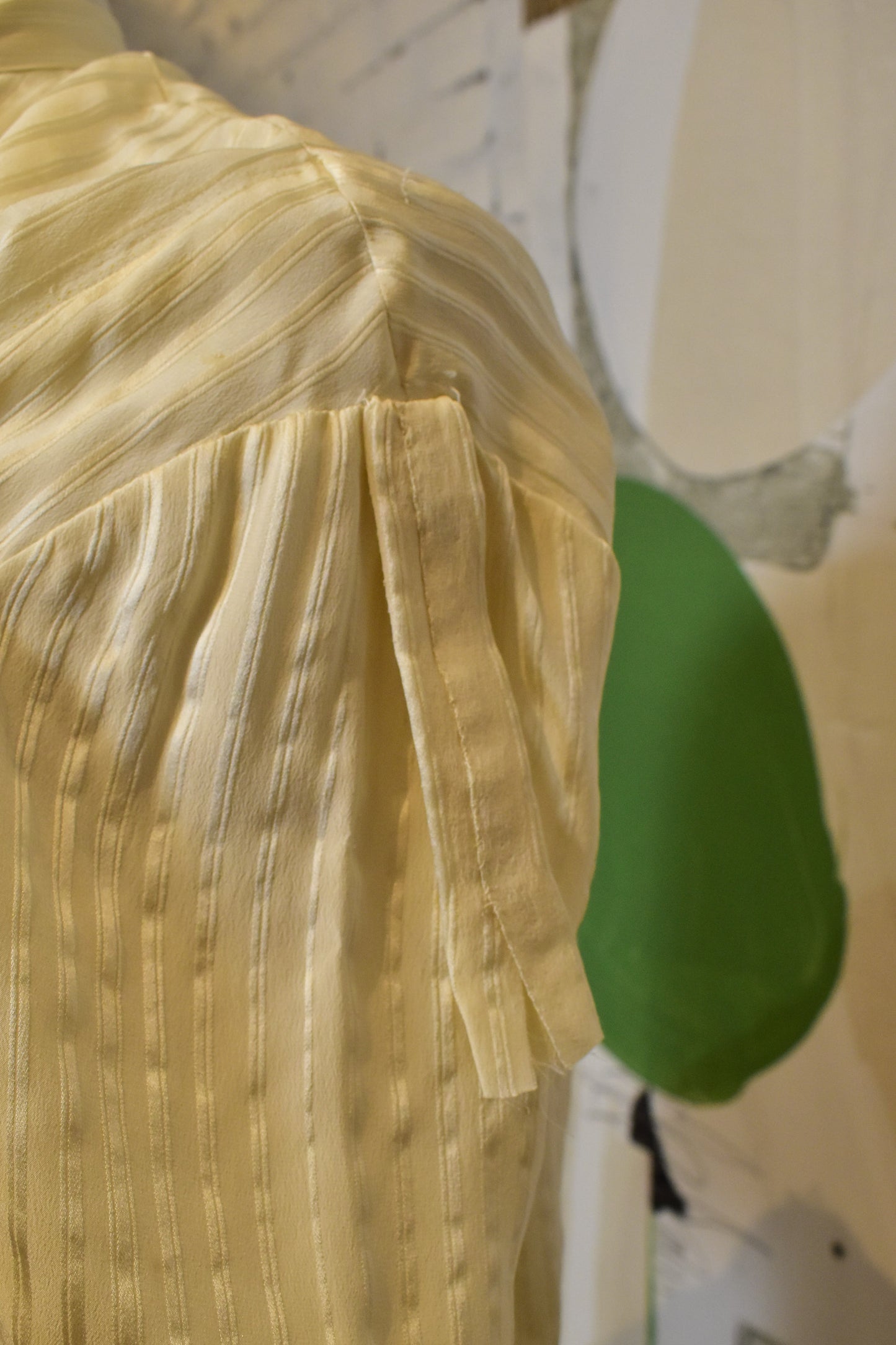 Vintage 1950's Ivory Silk Striped Pussy Bow Blouse