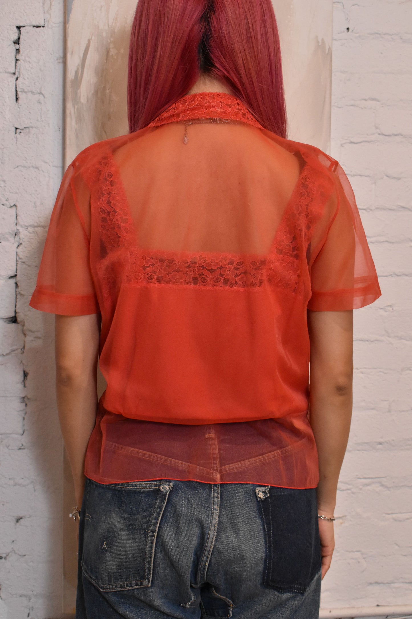 Vintage 1950s "Lee Mar Of California" Red Sheer Blouse