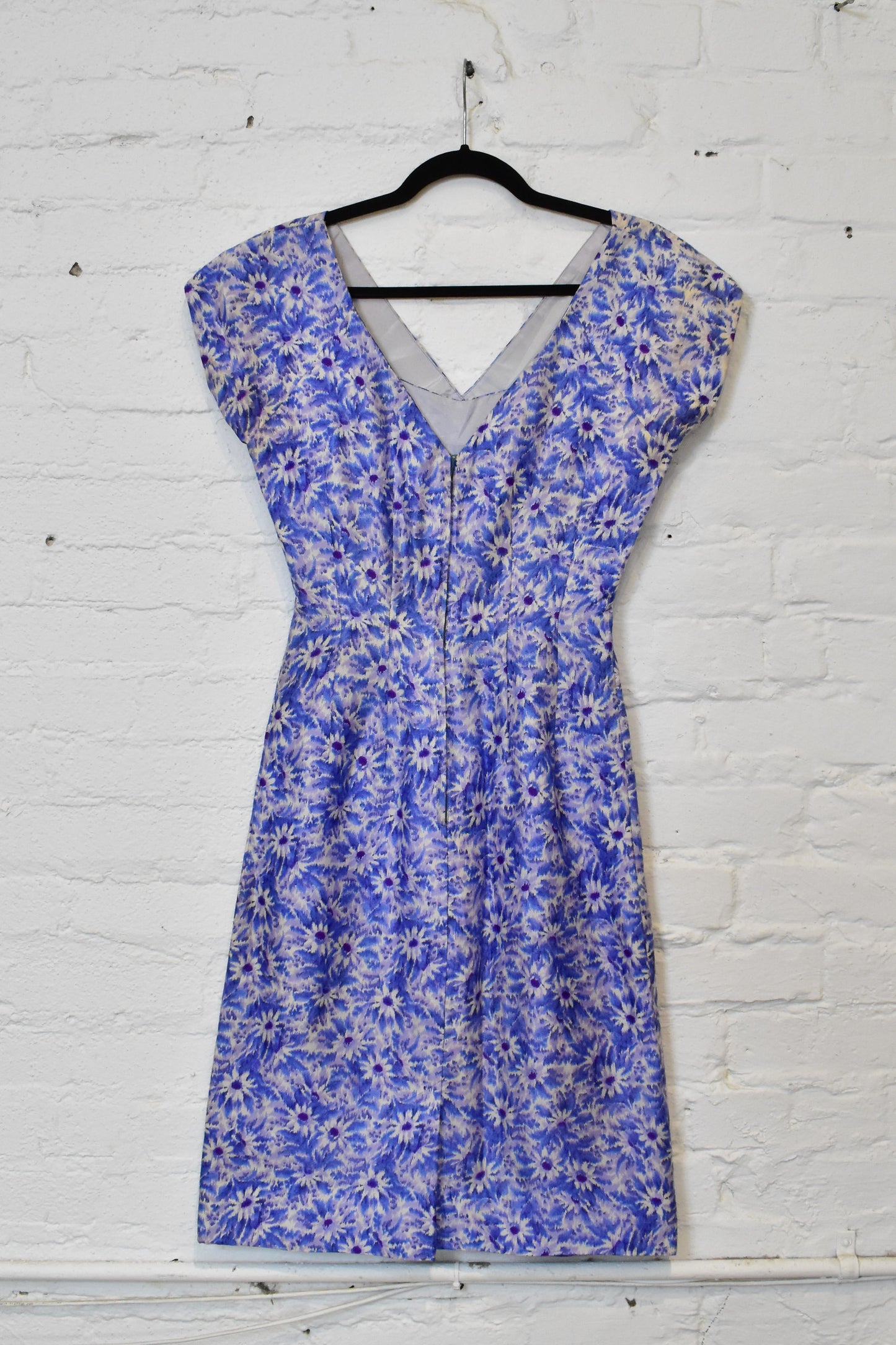 Vintage 1960s "Eleanor Green" Silk Periwinkle Purple Floral Dress