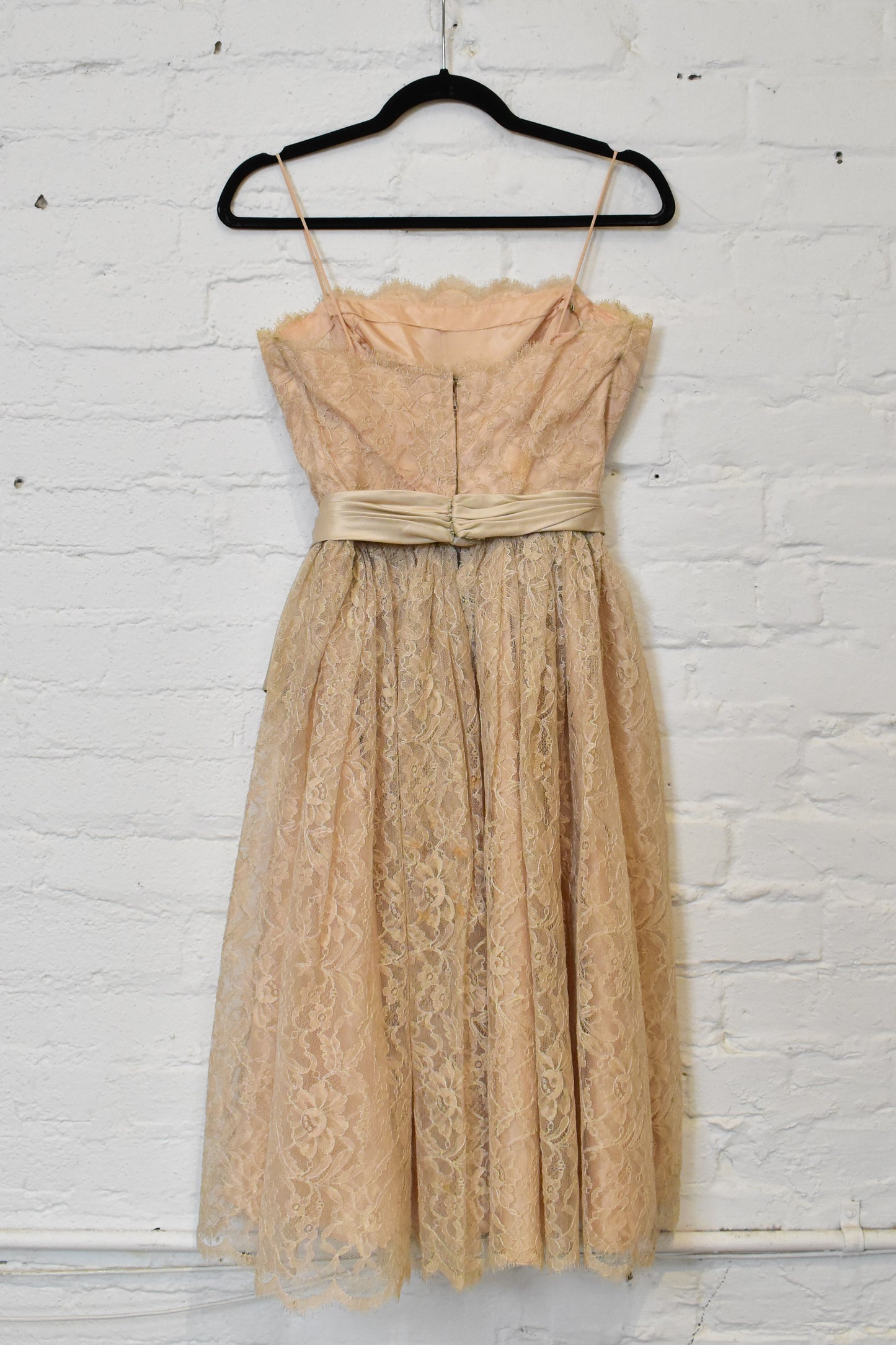 Vintage 1960s Pink Champagne Lace Formal Dress