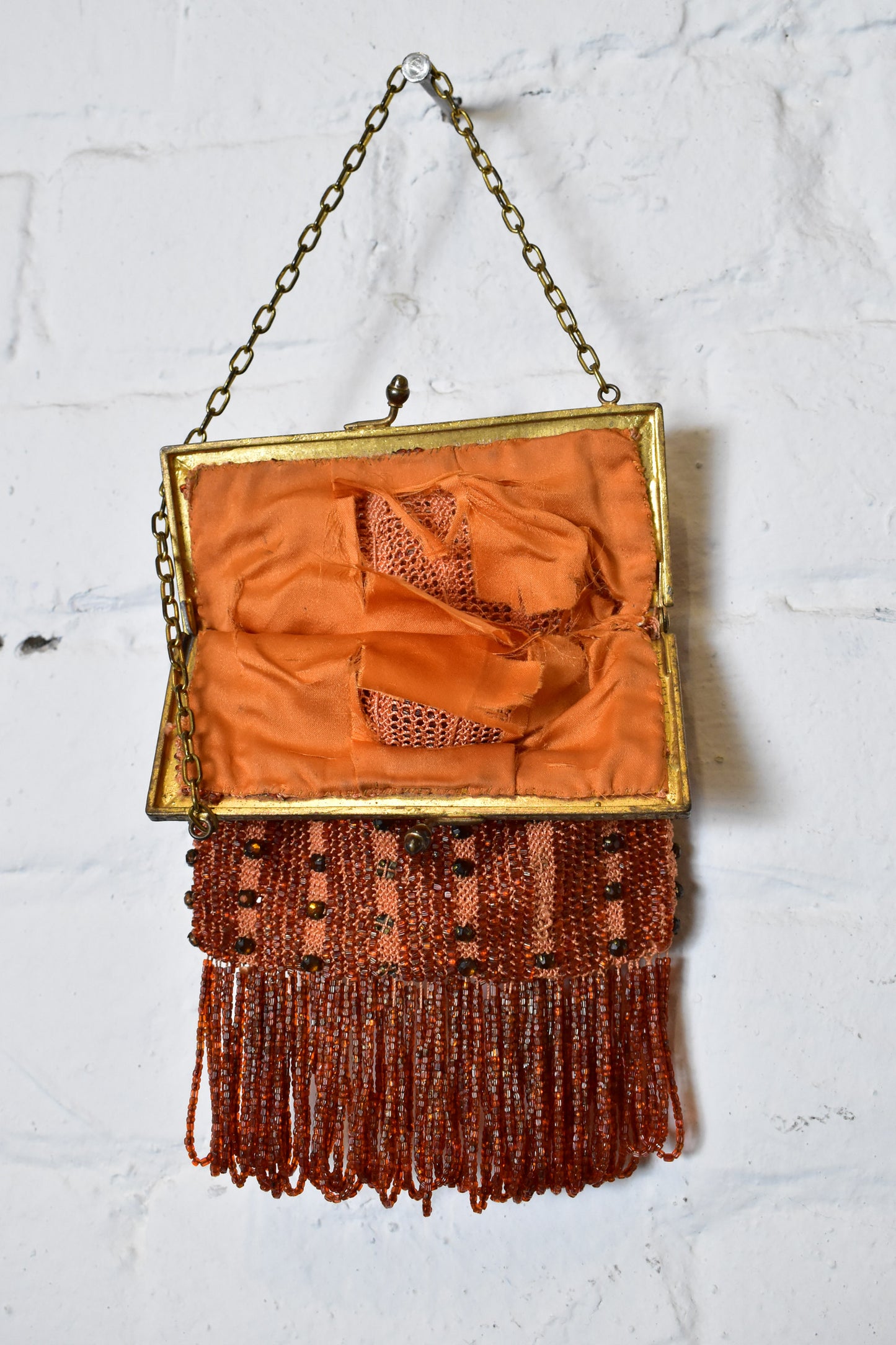 Antique Victorian Hand Beaded Clasp Purse with Rhinestones