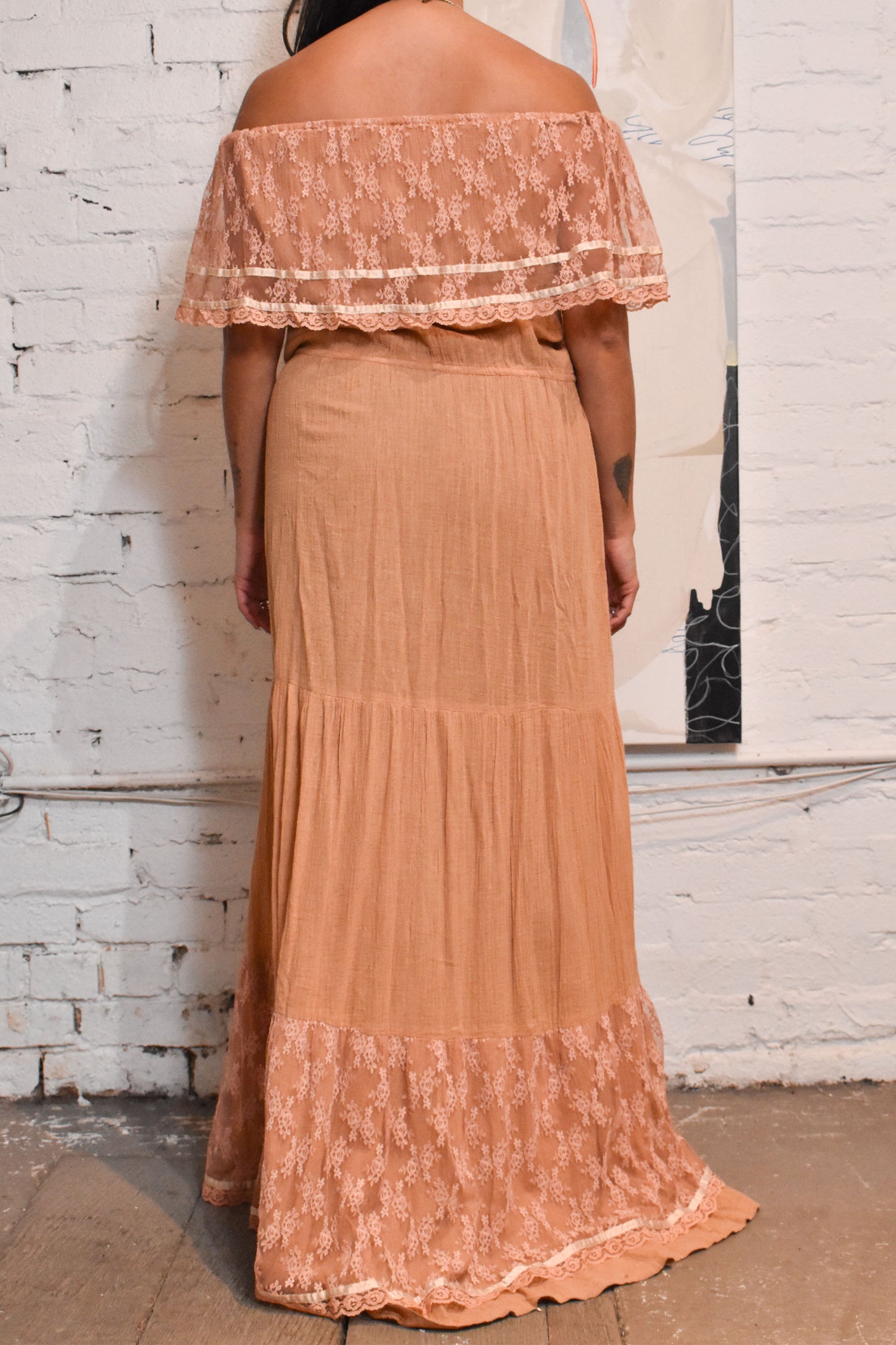 Vintage 1970s "Apeja Young Edwardian" Peach Prairie Dress