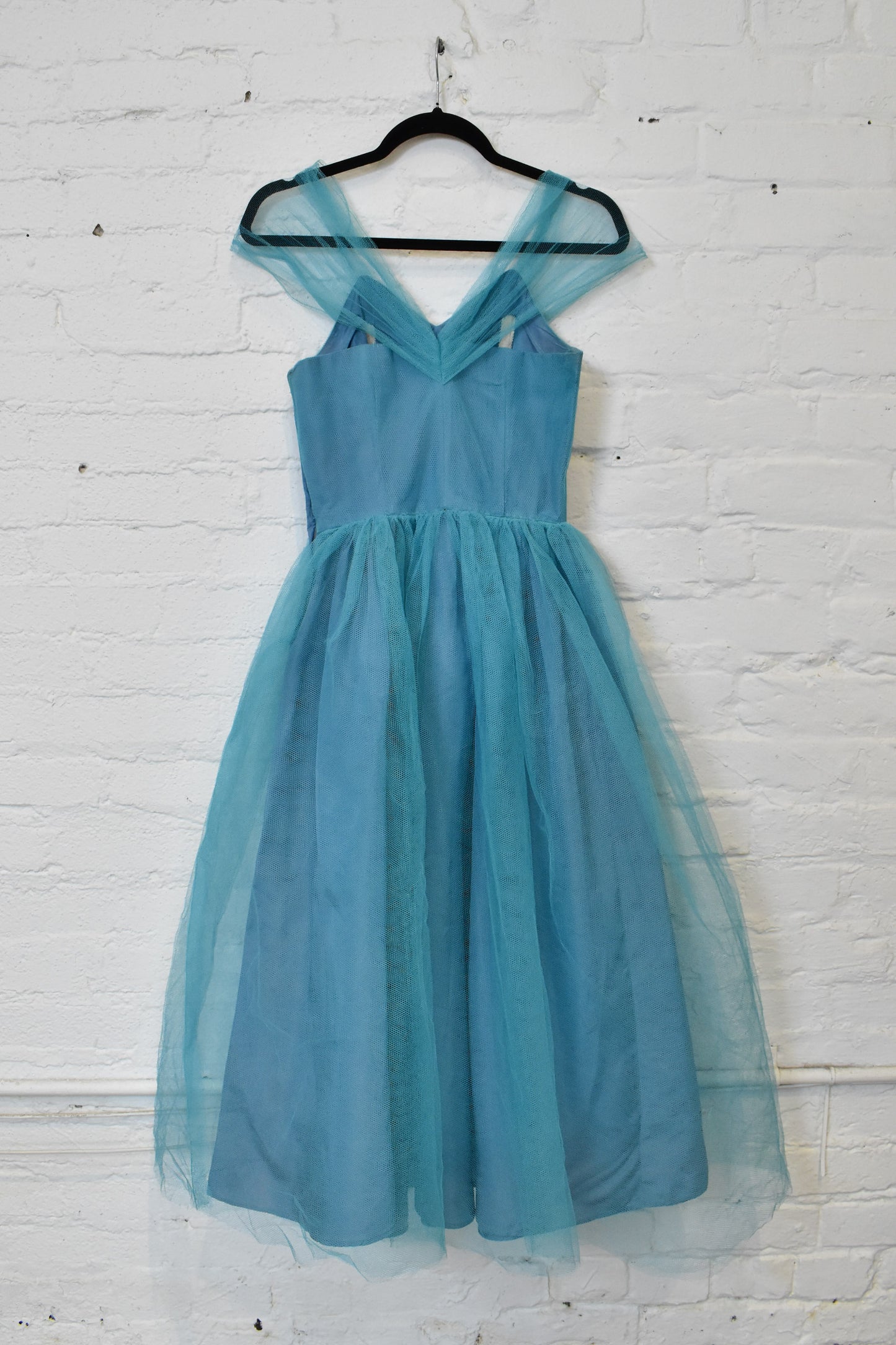 Vintage 1950s Teal Blue Tulle Prom Party Dress
