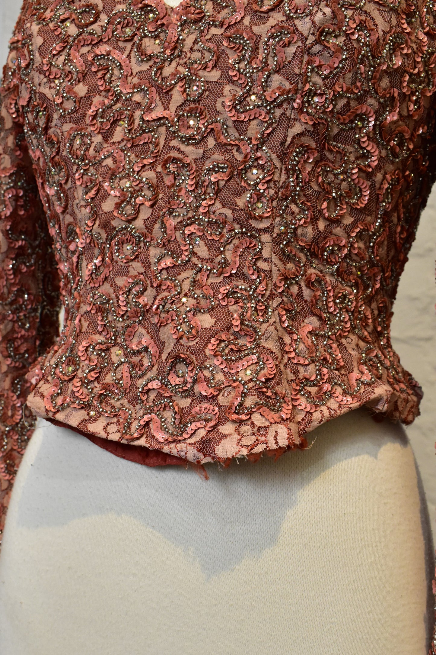 Vintage 1960s Mike Benet Sequined Lace Formal Top