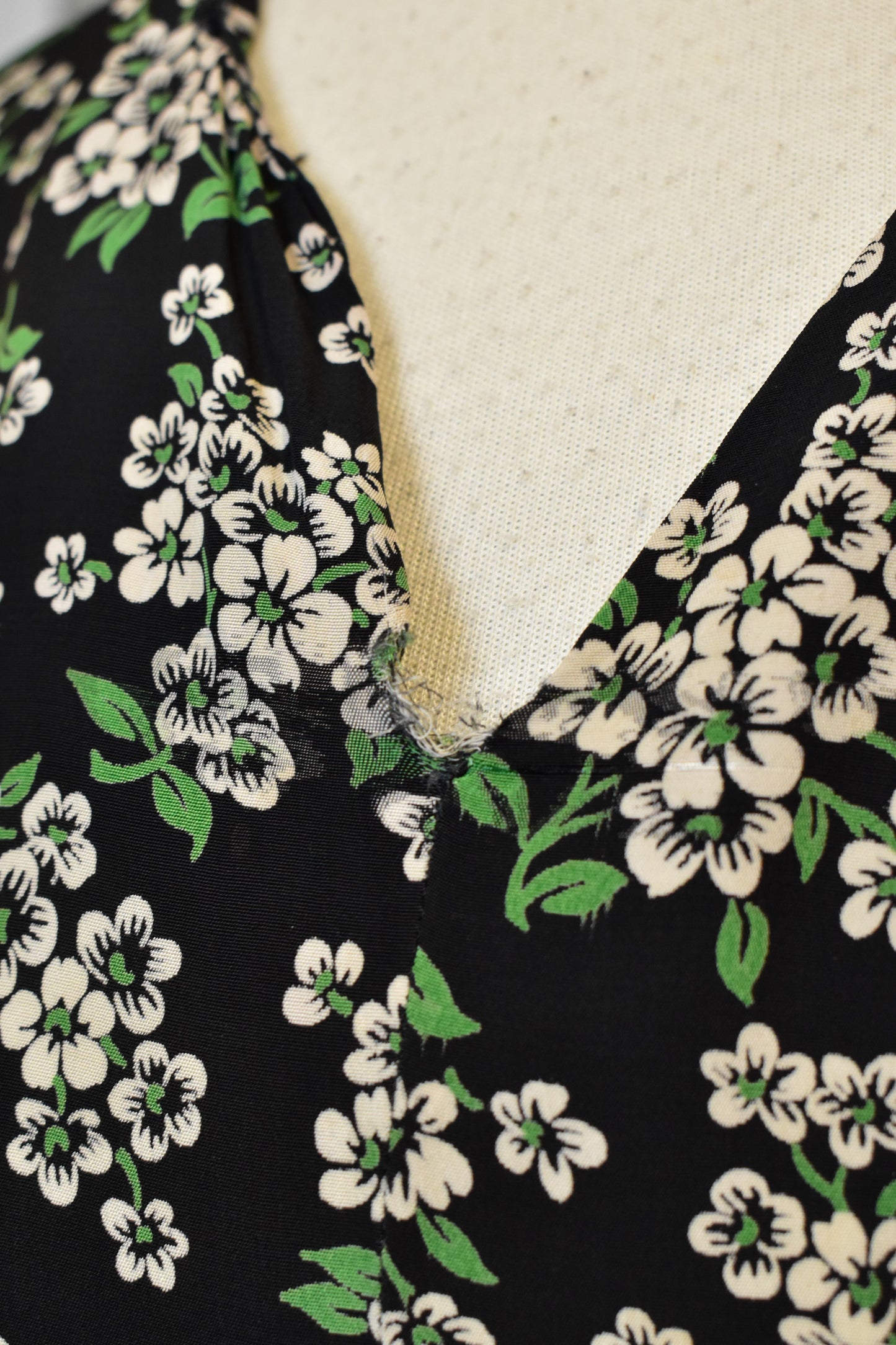 Vintage 1940s Black Floral Rayon Tiered Midi Dress