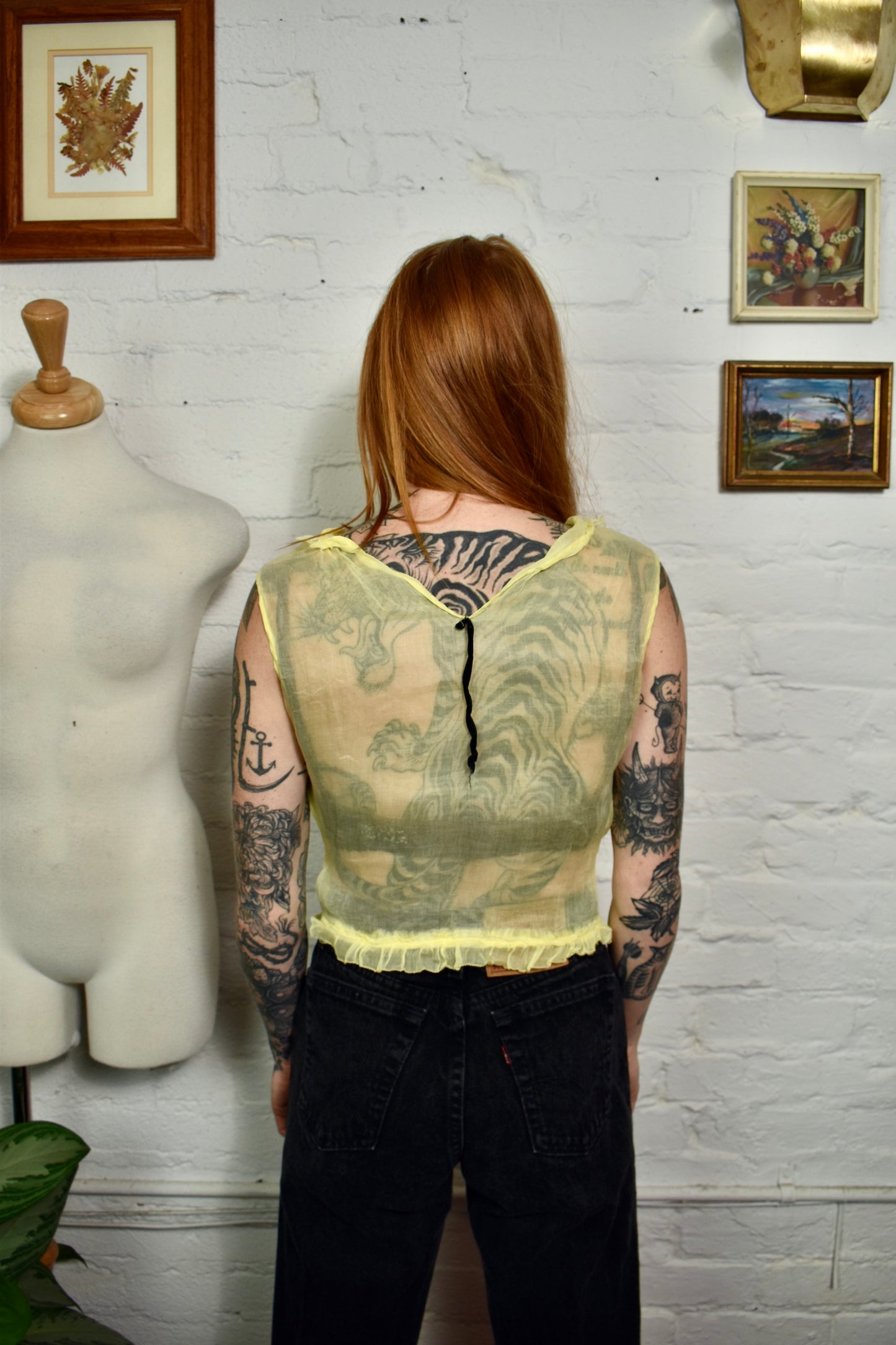 Vintage 20s Yellow Sheer Sleeveless Top