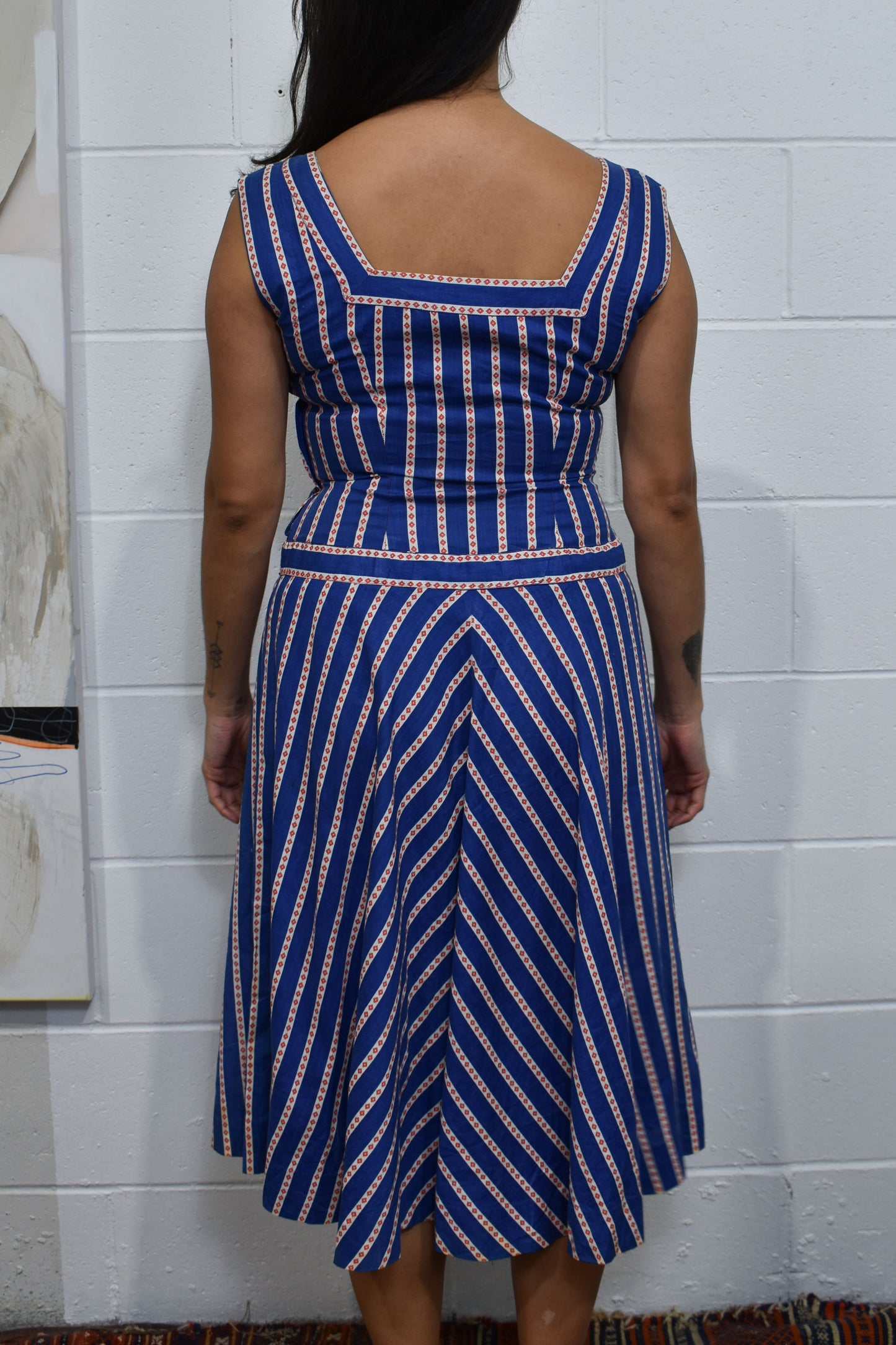 Vintage 1950's Striped Floral Cotton Dress