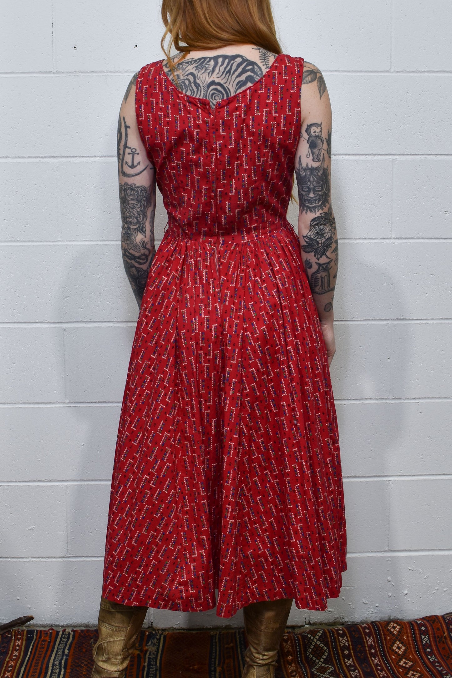 Vintage 1950's "Ro-Nel of California" Red Floral Cotton Day Dress