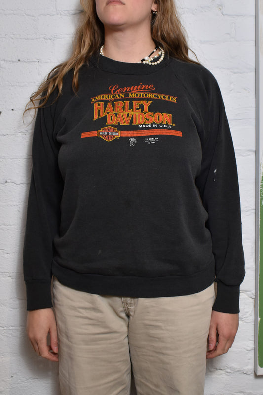 Vintage 1980s "Harley Davidson" 3D Emblem Black Sweatshirt