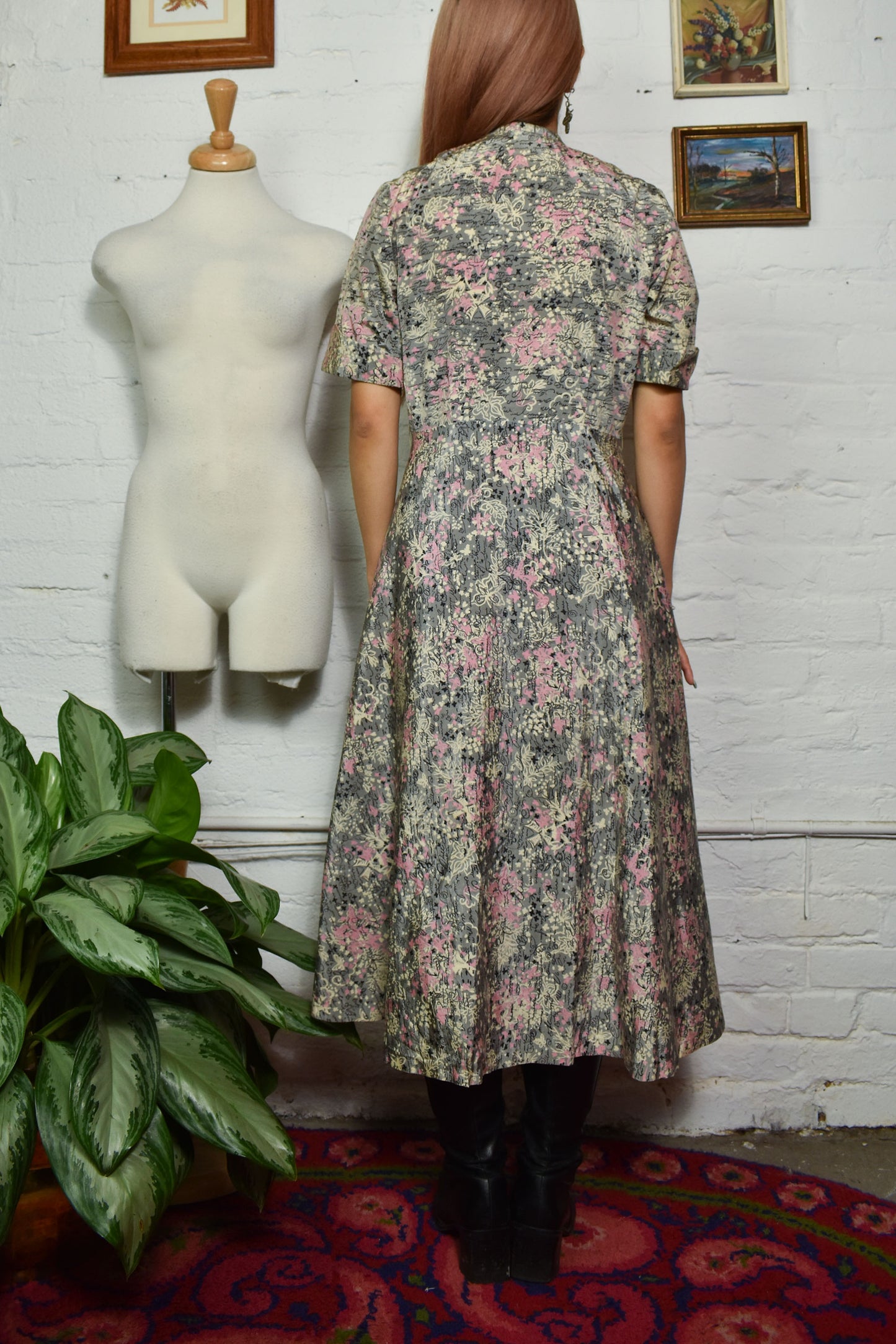Vintage 1950's Novelty Print Taffeta Dress