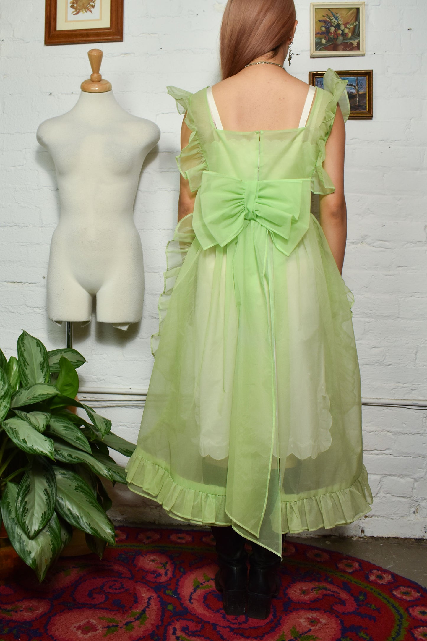 Vintage Sheer Mint Ruffle Pinafore