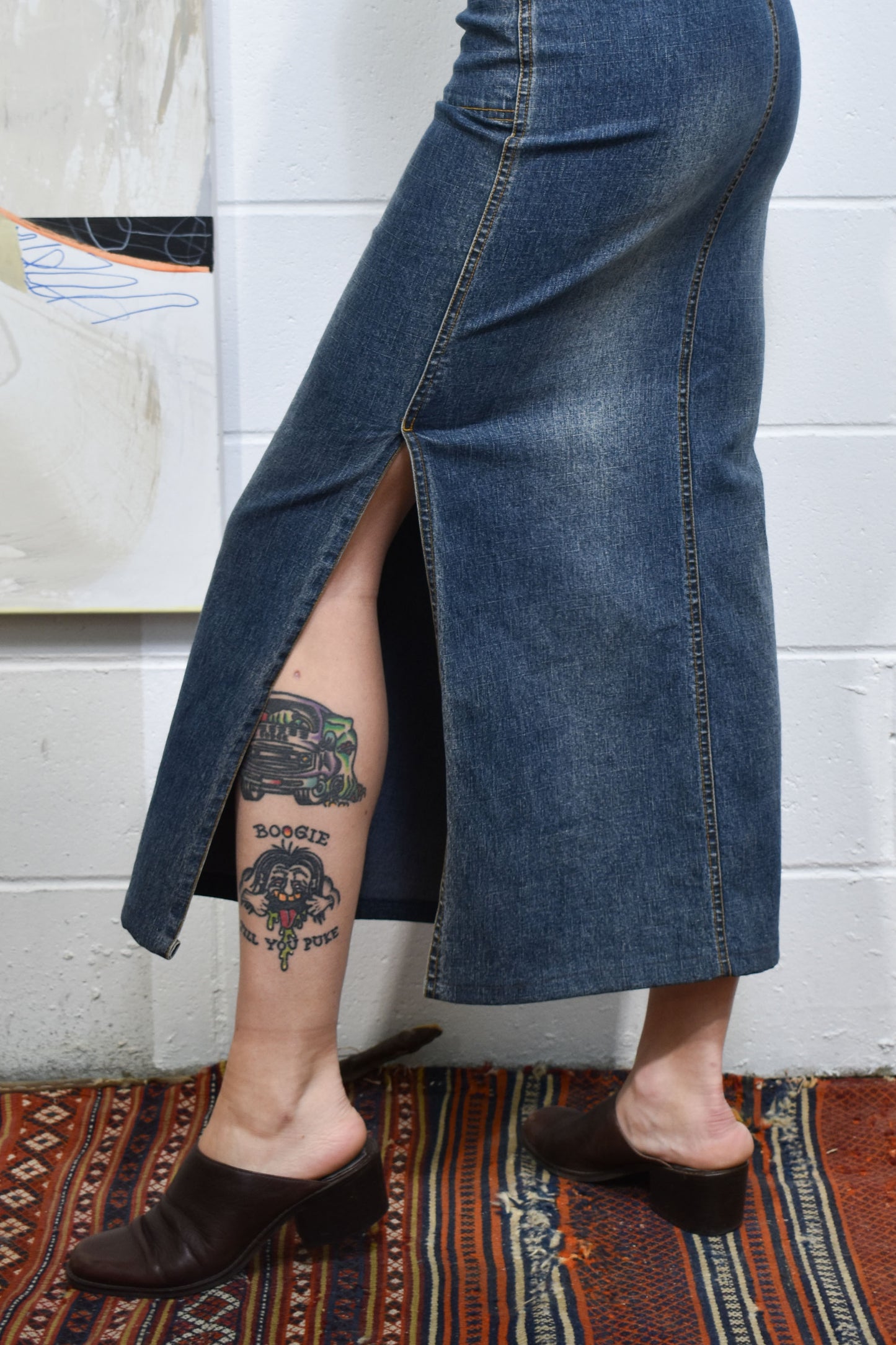 Vintage Y2K "Dynamite" Belted Denim Maxi Skirt