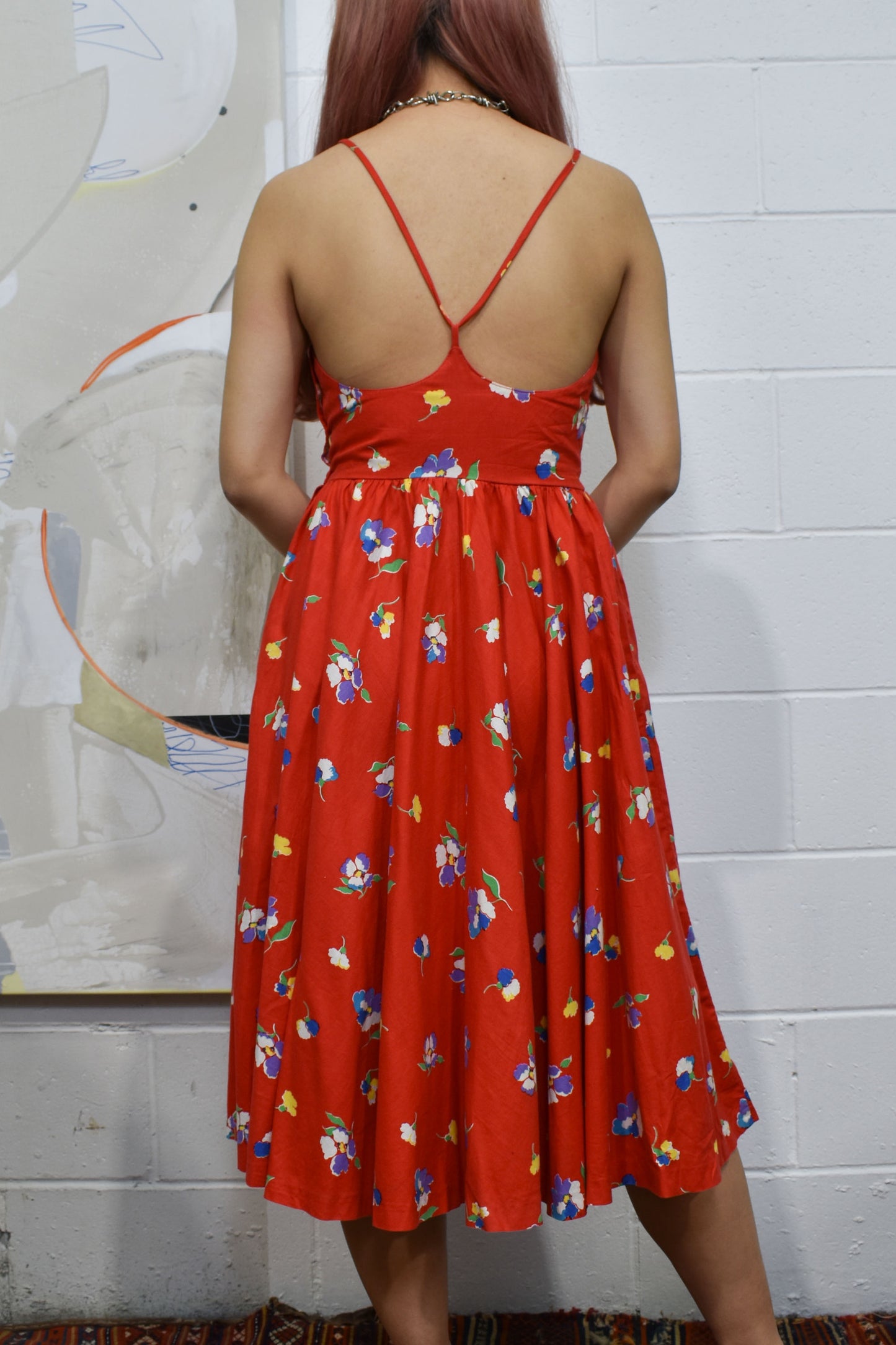 Vintage 1980's "Lanz" Red Floral Summer Dress