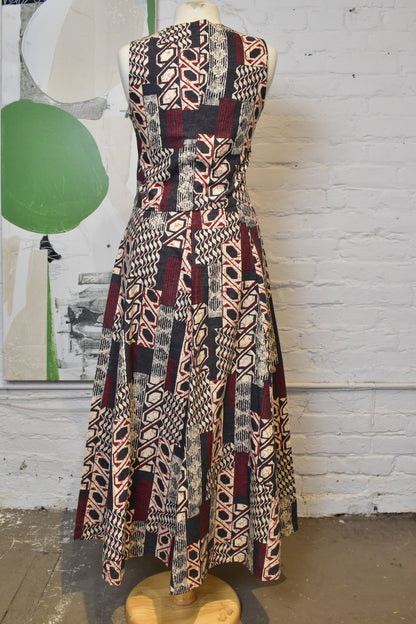 Vintage 1960s Brown Batik Vest and Aline Maxi Skirt Set