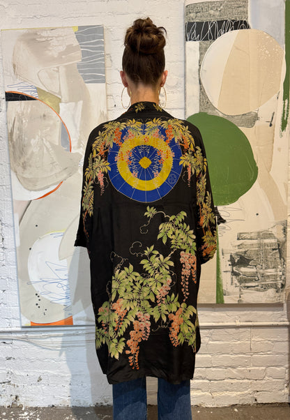 Vintage 1920s Black Silk Pongee Robe