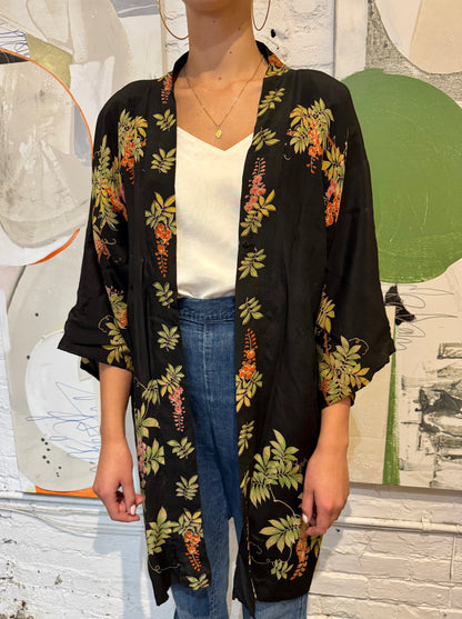 Vintage 1920s Black Silk Pongee Robe