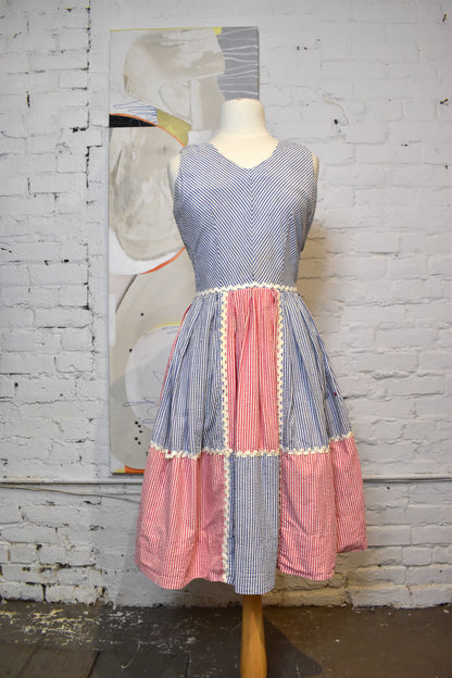 Vintage 1960's Seersucker Striped Summer Dress