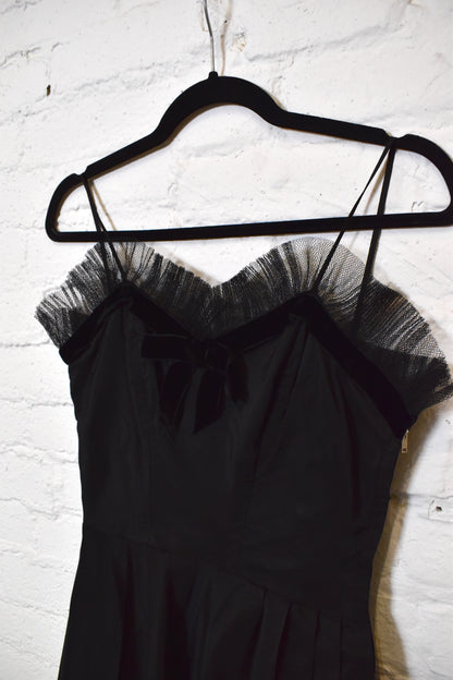 Vintage 1950s "House of Hartwig" Black Taffeta and Tulle Formal Party Dress