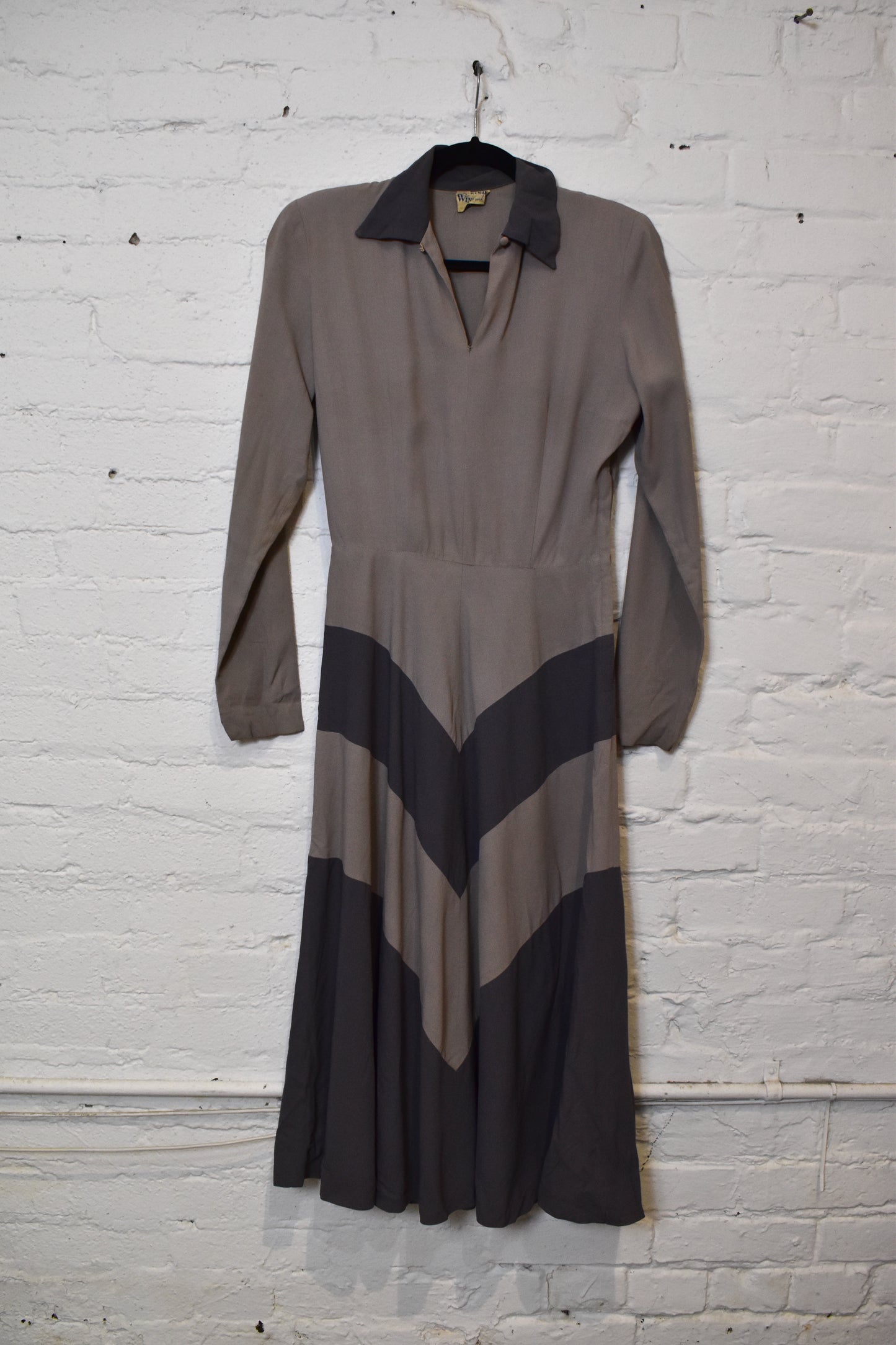 Vintage 1940's "Winfield" Grey Chevron Shirtdress
