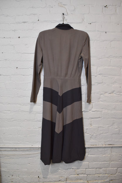 Vintage 1940's "Winfield" Grey Chevron Shirtdress