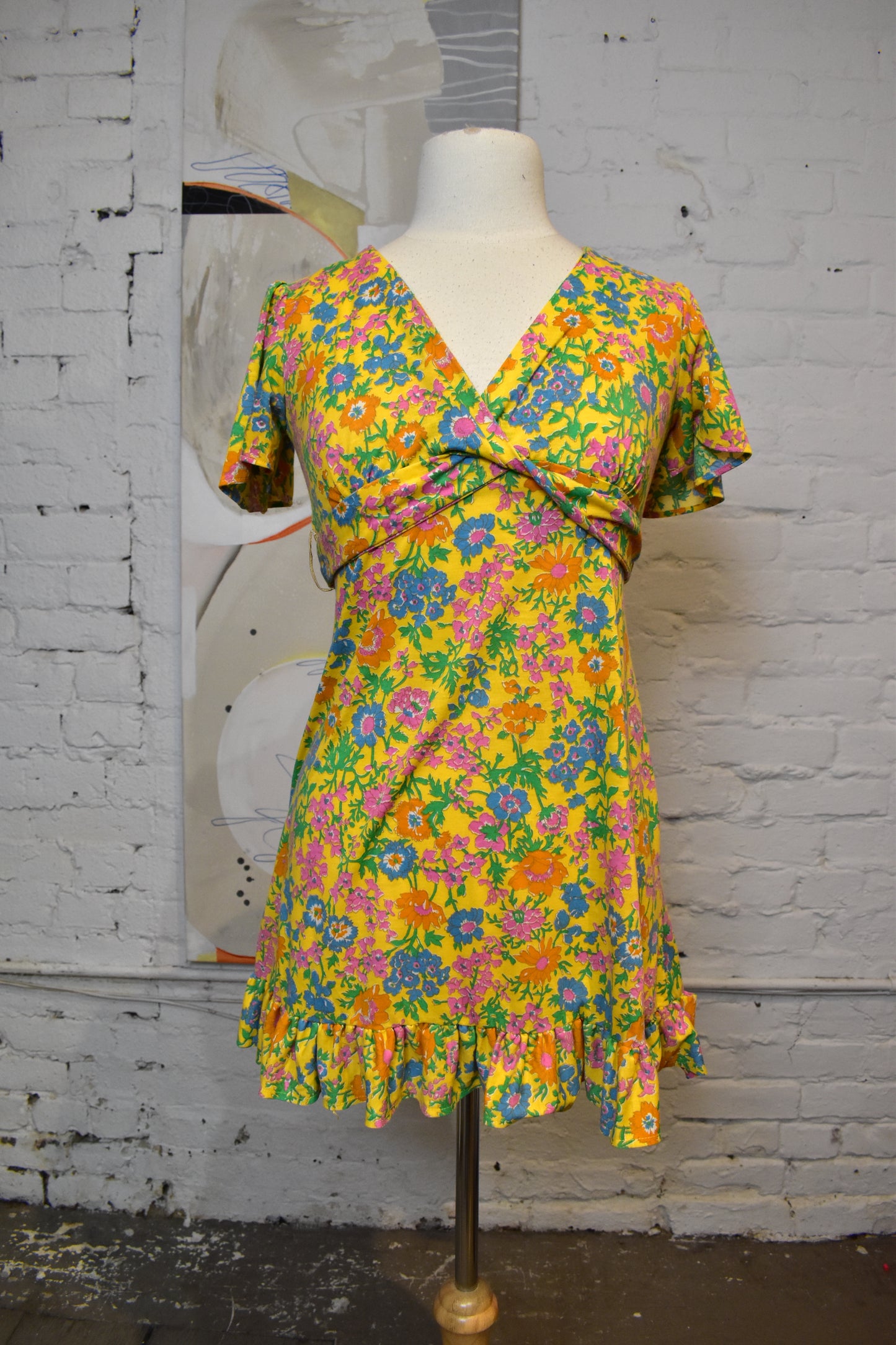 Vintage 1960's Cotton Jersey Floral Mini Dress
