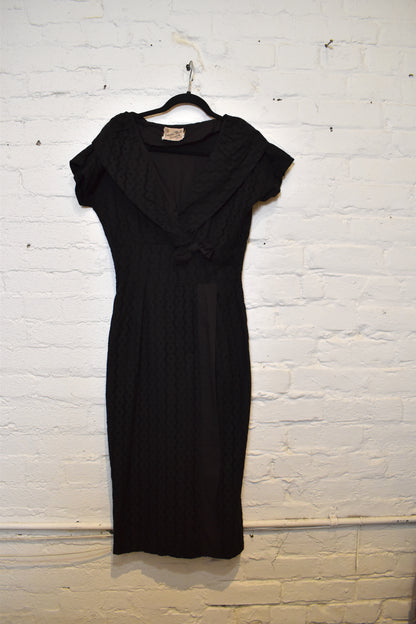 Vintage 1950s "Graceful Modes" Black Eyelet Lace Cotton Dress