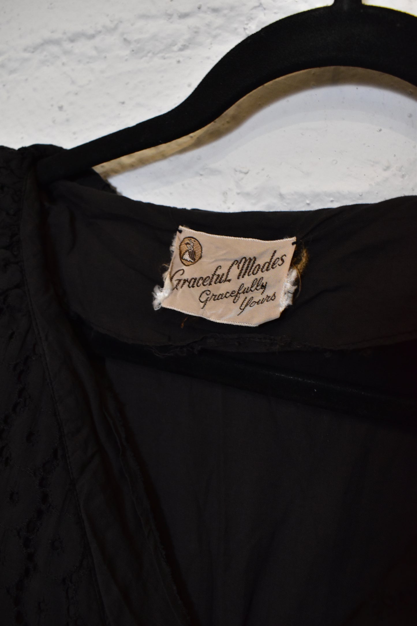 Vintage 1950s "Graceful Modes" Black Eyelet Lace Cotton Dress