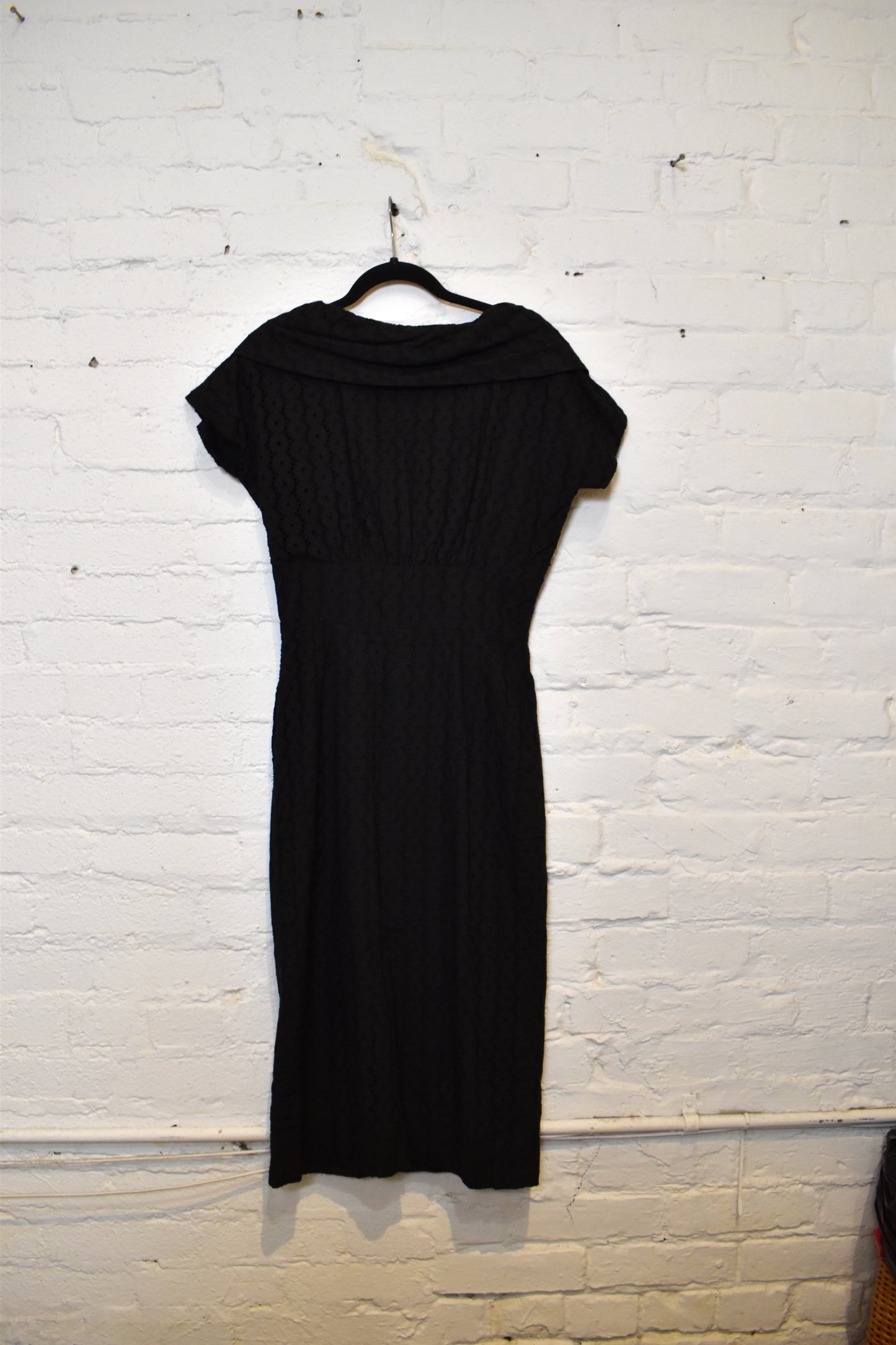 Vintage 1950s "Graceful Modes" Black Eyelet Lace Cotton Dress