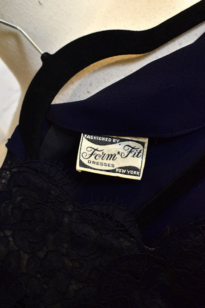 Vintage 1960's "Form Fit" Navy Lace Wiggle Dress