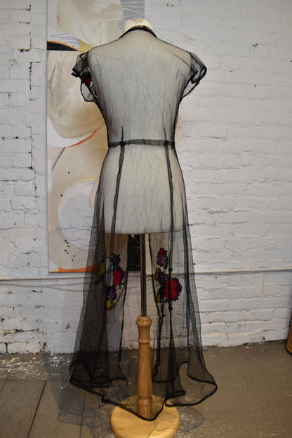 Vintage 1940's Netted Mesh Dressing Gown with Floral Appliquè