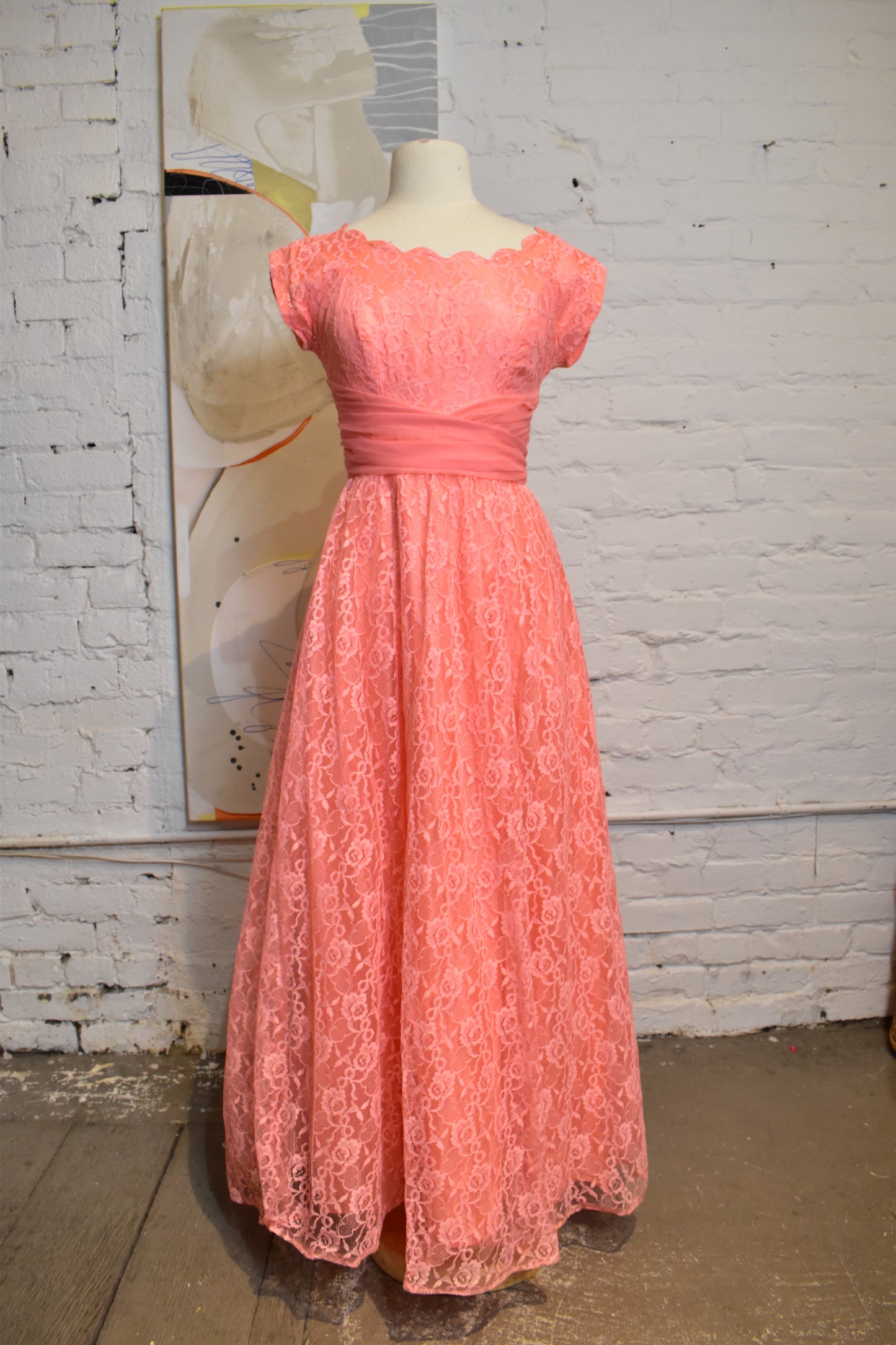 Vintage 1960s "Sears" Pink Lace Prom Dress