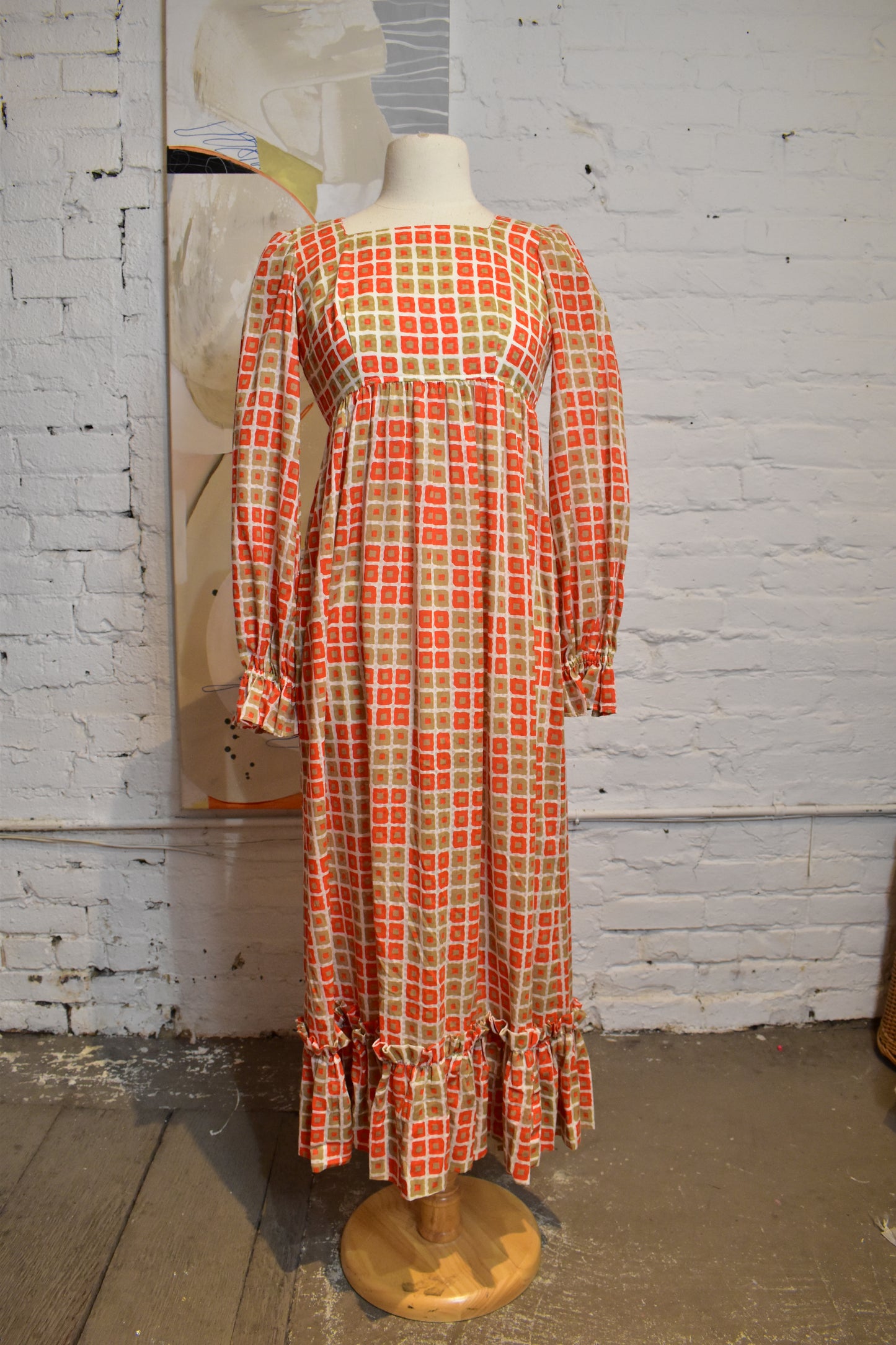 Vintage 1960's Orange and Tan Abstract Maxi Dress
