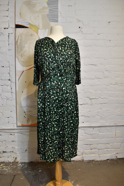 Vintage 1960's Green Swirl Print Day Dress