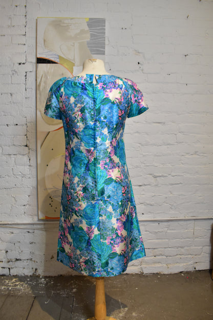 Vintage 1960's Blue and Pink Floral Silk Dress
