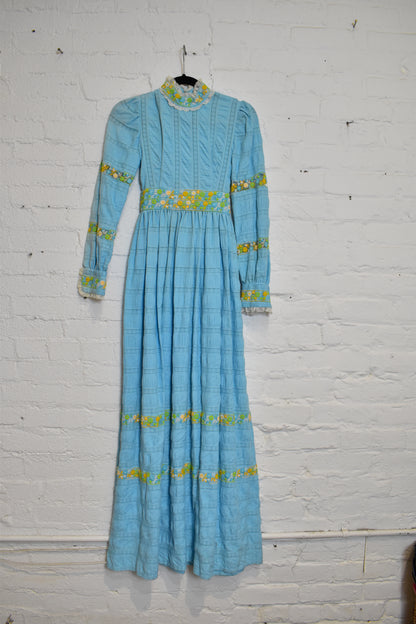 Vintage 1960s 1970s Floral Maxi Prairie Dress