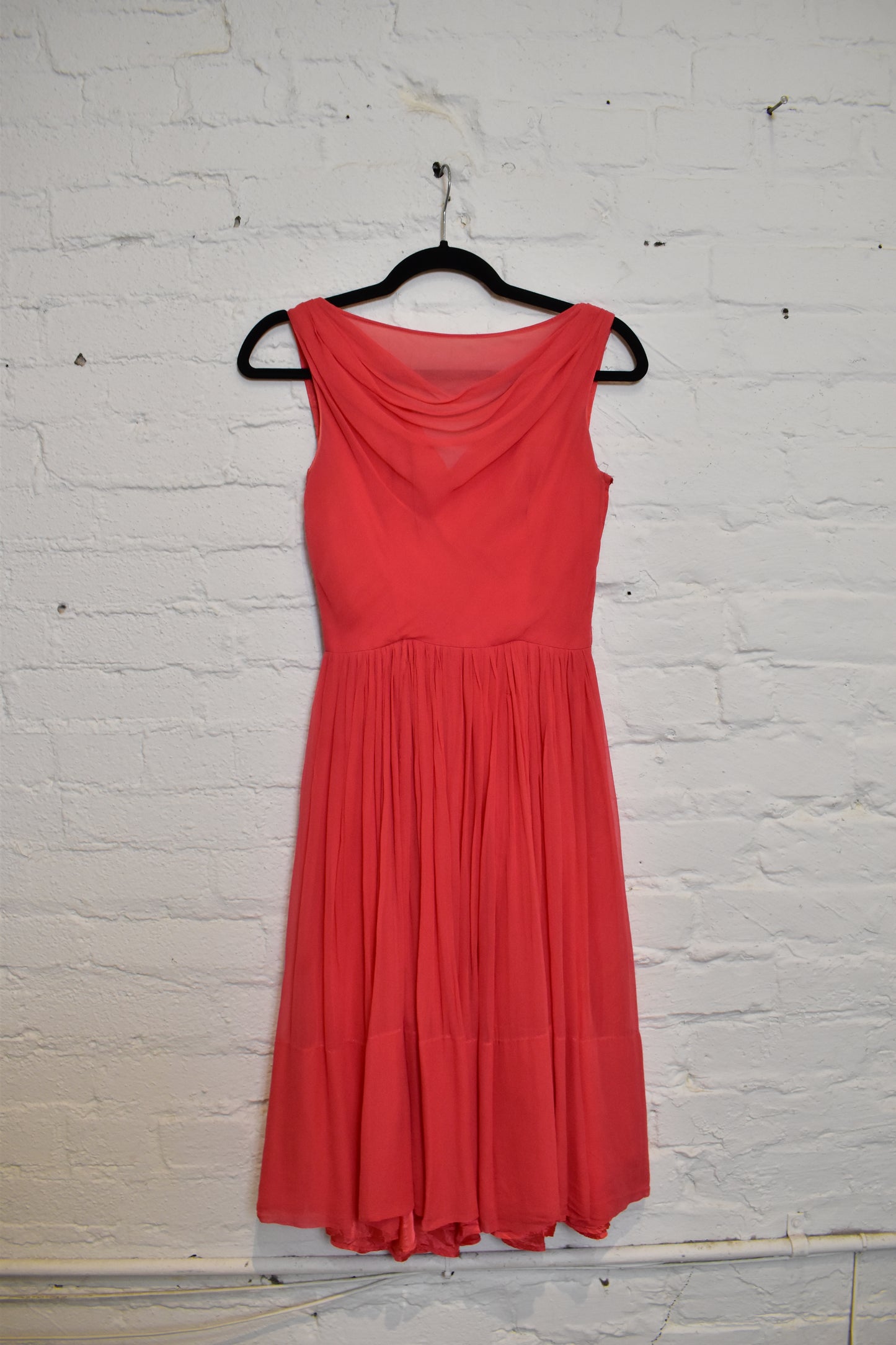 Vintage 1960's "Mardi Gras" Bright Pink Silk Chiffon Party Dress
