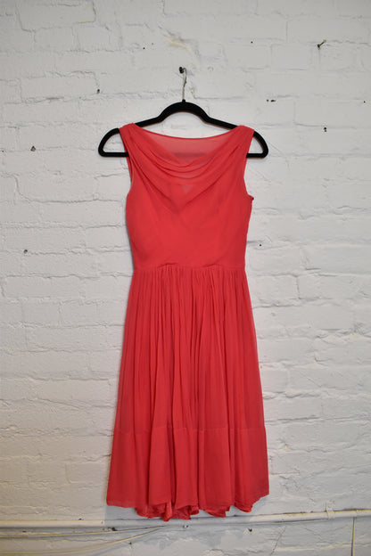 Vintage 1960's "Mardi Gras" Bright Pink Silk Chiffon Party Dress