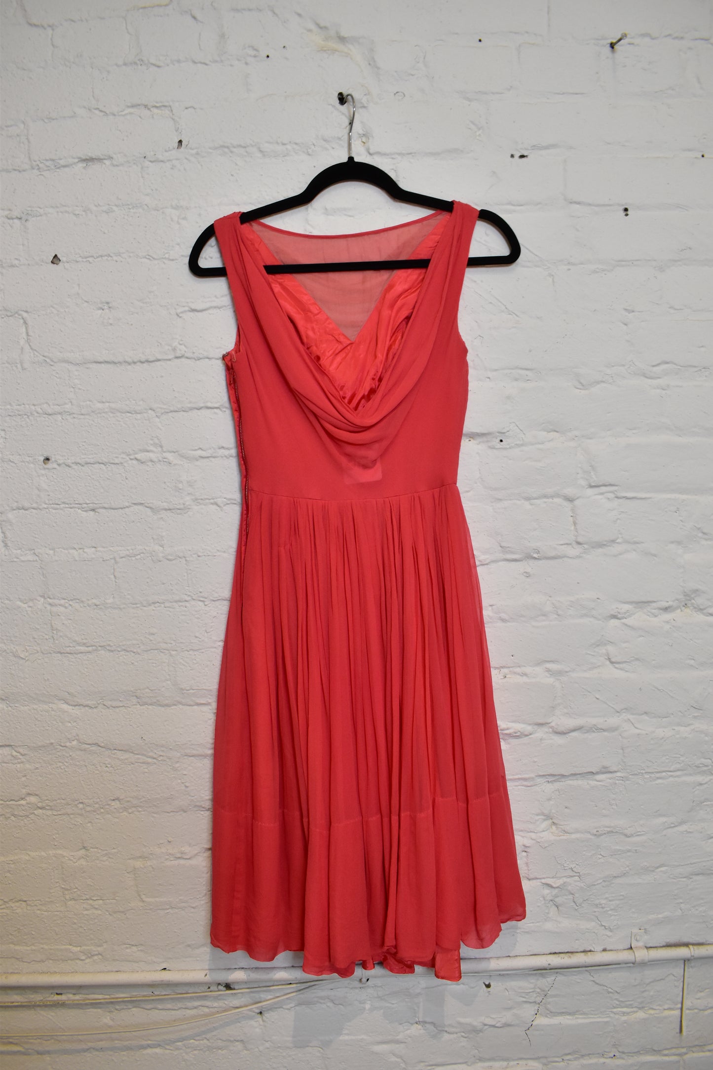 Vintage 1960's "Mardi Gras" Bright Pink Silk Chiffon Party Dress