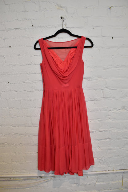 Vintage 1960's "Mardi Gras" Bright Pink Silk Chiffon Party Dress