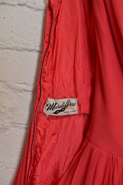 Vintage 1960's "Mardi Gras" Bright Pink Silk Chiffon Party Dress