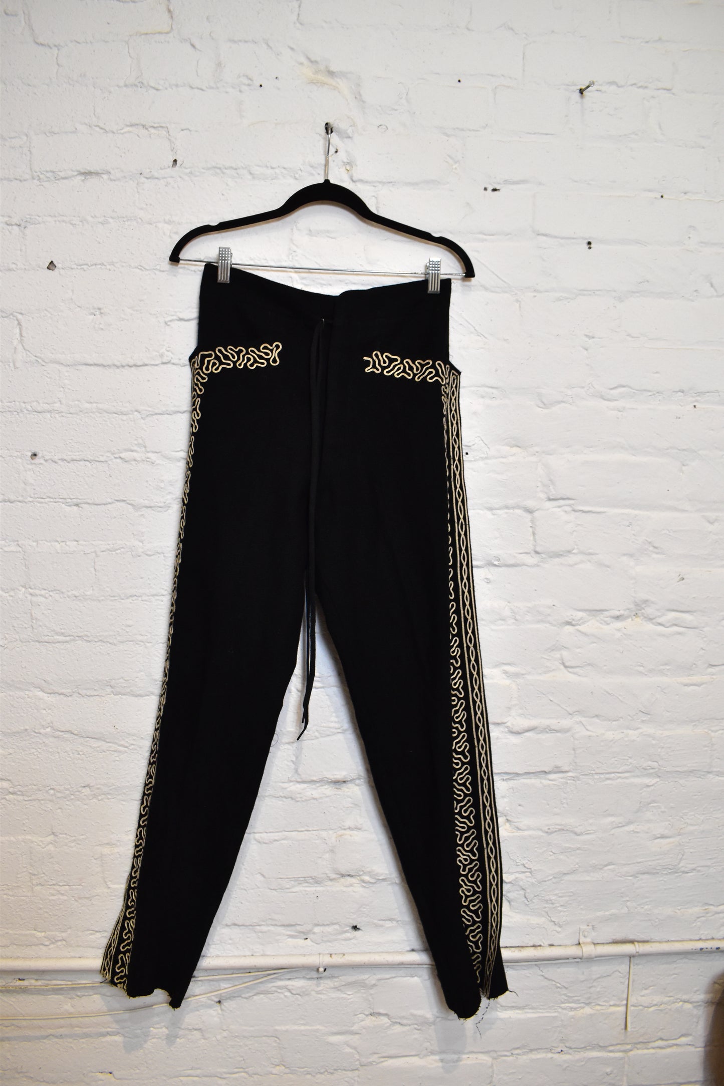 Vintage Black Wool Embroidered Mariachi Trousers