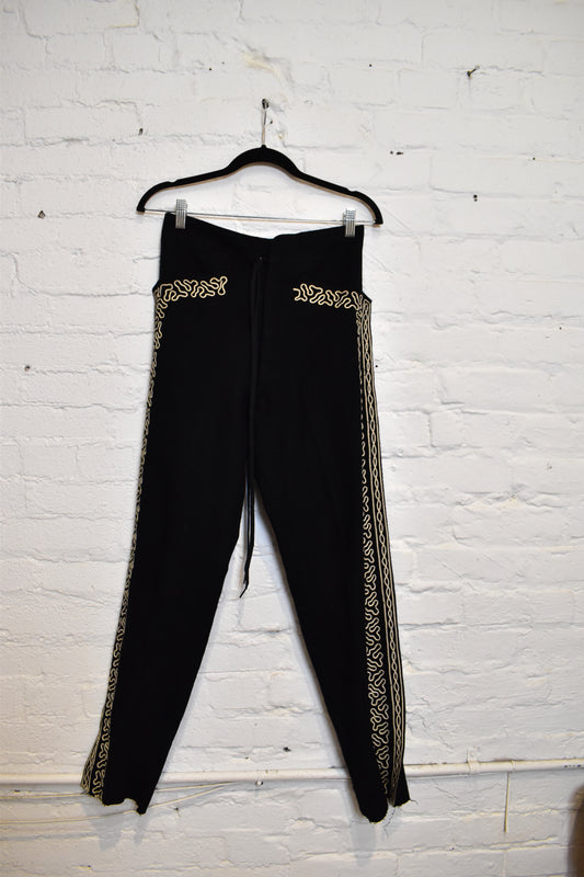 Vintage Black Wool Embroidered Mariachi Trousers