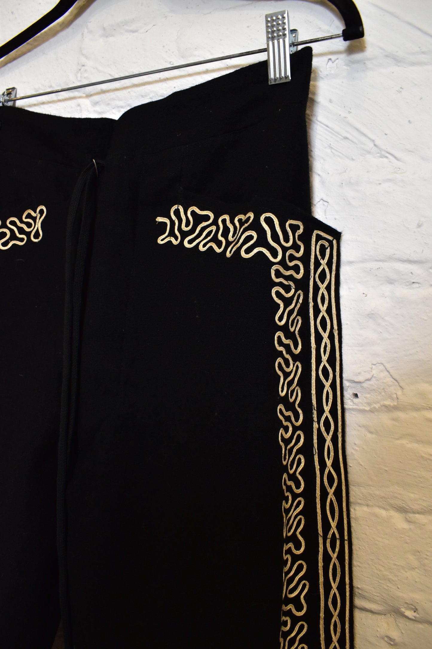 Vintage Black Wool Embroidered Mariachi Trousers